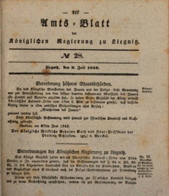 Amts-Blatt der Preußischen Regierung zu Liegnitz Samstag 9. Juli 1842