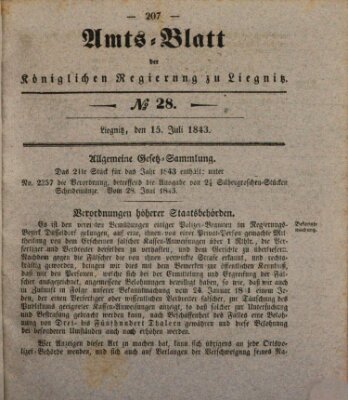 Amts-Blatt der Preußischen Regierung zu Liegnitz Samstag 15. Juli 1843