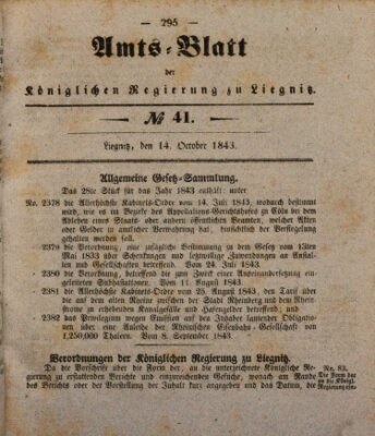 Amts-Blatt der Preußischen Regierung zu Liegnitz Samstag 14. Oktober 1843