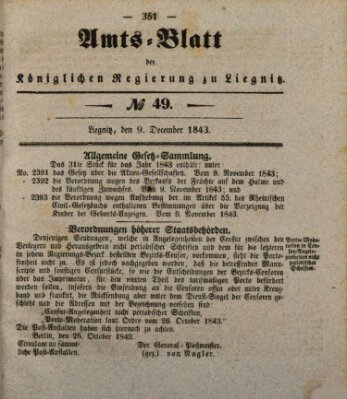 Amts-Blatt der Preußischen Regierung zu Liegnitz Samstag 9. Dezember 1843