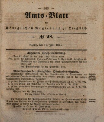 Amts-Blatt der Preußischen Regierung zu Liegnitz Samstag 12. Juli 1845