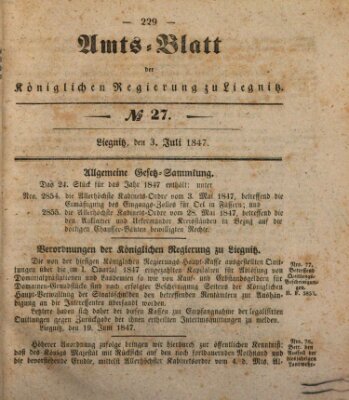 Amts-Blatt der Preußischen Regierung zu Liegnitz Samstag 3. Juli 1847