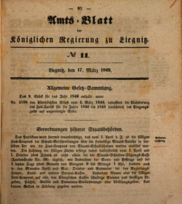 Amts-Blatt der Preußischen Regierung zu Liegnitz Samstag 17. März 1849