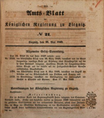 Amts-Blatt der Preußischen Regierung zu Liegnitz Samstag 26. Mai 1849