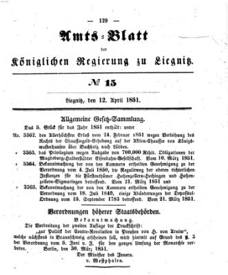 Amts-Blatt der Preußischen Regierung zu Liegnitz Samstag 12. April 1851
