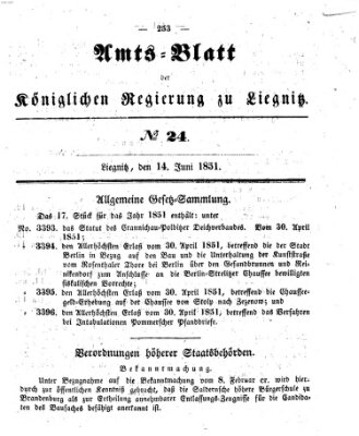 Amts-Blatt der Preußischen Regierung zu Liegnitz Samstag 14. Juni 1851
