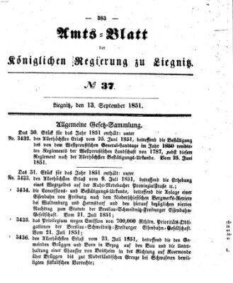 Amts-Blatt der Preußischen Regierung zu Liegnitz Samstag 13. September 1851