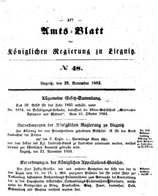 Amts-Blatt der Preußischen Regierung zu Liegnitz Samstag 26. November 1853