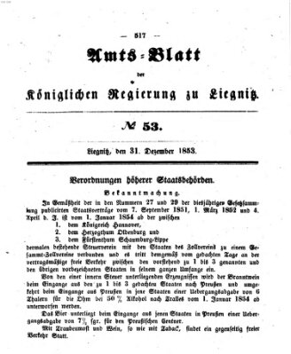 Amts-Blatt der Preußischen Regierung zu Liegnitz Samstag 31. Dezember 1853