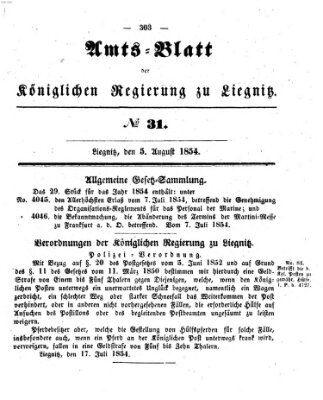 Amts-Blatt der Preußischen Regierung zu Liegnitz Samstag 5. August 1854