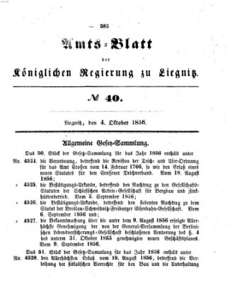 Amts-Blatt der Preußischen Regierung zu Liegnitz Samstag 4. Oktober 1856