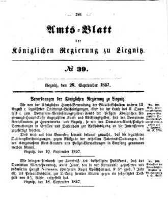 Amts-Blatt der Preußischen Regierung zu Liegnitz Samstag 26. September 1857