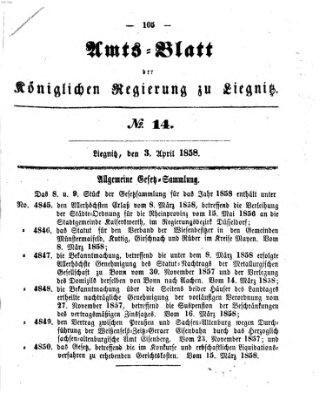 Amts-Blatt der Preußischen Regierung zu Liegnitz Samstag 3. April 1858