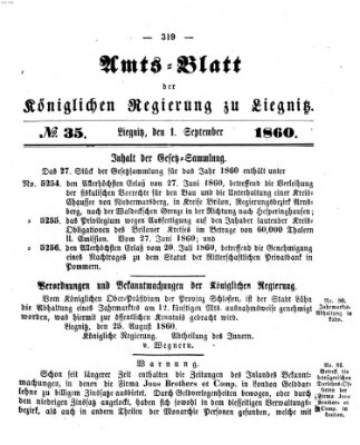 Amts-Blatt der Preußischen Regierung zu Liegnitz Samstag 1. September 1860