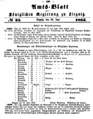 Amts-Blatt der Preußischen Regierung zu Liegnitz Samstag 20. Juni 1863