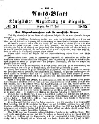 Amts-Blatt der Preußischen Regierung zu Liegnitz Samstag 17. Juni 1865