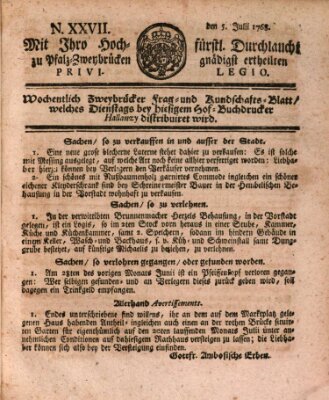 Zweybrückisches Wochenblatt (Zweibrücker Wochenblatt) Dienstag 5. Juli 1768