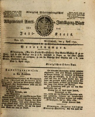 Allgemeines Amts- und Intelligenz-Blatt für den Jaxt-Kreis Mittwoch 4. April 1832