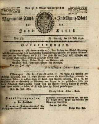 Allgemeines Amts- und Intelligenz-Blatt für den Jaxt-Kreis Mittwoch 25. Juli 1832