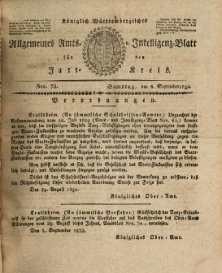 Allgemeines Amts- und Intelligenz-Blatt für den Jaxt-Kreis Samstag 8. September 1832