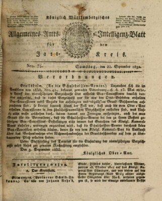 Allgemeines Amts- und Intelligenz-Blatt für den Jaxt-Kreis Samstag 22. September 1832