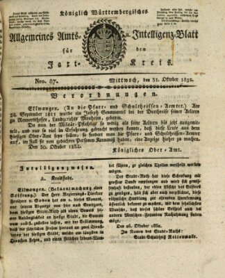 Allgemeines Amts- und Intelligenz-Blatt für den Jaxt-Kreis Mittwoch 31. Oktober 1832