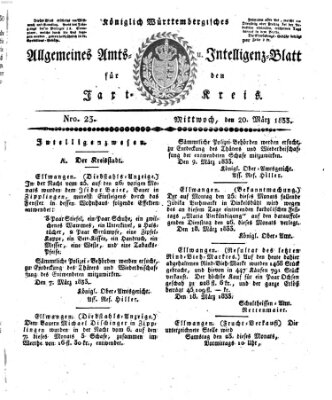 Allgemeines Amts- und Intelligenz-Blatt für den Jaxt-Kreis Mittwoch 20. März 1833