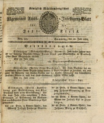 Allgemeines Amts- und Intelligenz-Blatt für den Jaxt-Kreis Samstag 26. Juli 1834