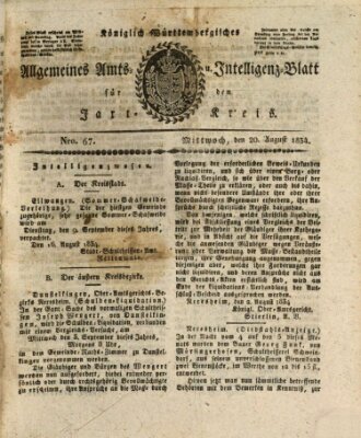 Allgemeines Amts- und Intelligenz-Blatt für den Jaxt-Kreis Mittwoch 20. August 1834