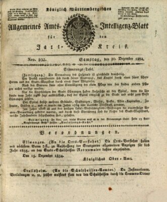 Allgemeines Amts- und Intelligenz-Blatt für den Jaxt-Kreis Samstag 20. Dezember 1834