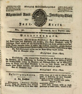 Allgemeines Amts- und Intelligenz-Blatt für den Jaxt-Kreis Mittwoch 2. Dezember 1835