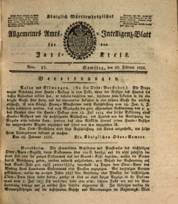 Allgemeines Amts- und Intelligenz-Blatt für den Jaxt-Kreis Samstag 20. Februar 1836