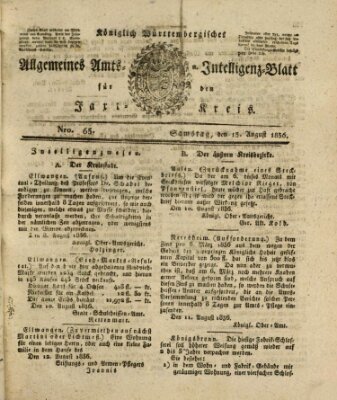 Allgemeines Amts- und Intelligenz-Blatt für den Jaxt-Kreis Samstag 13. August 1836