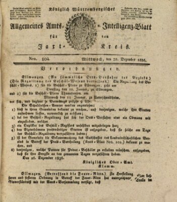 Allgemeines Amts- und Intelligenz-Blatt für den Jaxt-Kreis Mittwoch 28. Dezember 1836