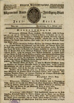 Allgemeines Amts- und Intelligenz-Blatt für den Jaxt-Kreis Samstag 9. Februar 1839