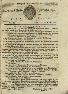 Allgemeines Amts- und Intelligenz-Blatt für den Jaxt-Kreis Samstag 4. Mai 1839
