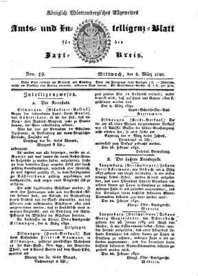 Allgemeines Amts- und Intelligenz-Blatt für den Jaxt-Kreis Mittwoch 4. März 1840