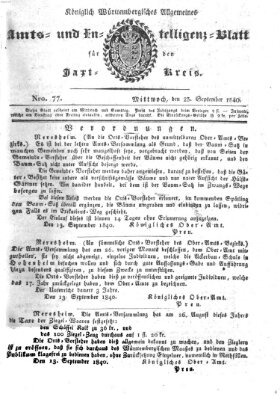 Allgemeines Amts- und Intelligenz-Blatt für den Jaxt-Kreis Mittwoch 23. September 1840