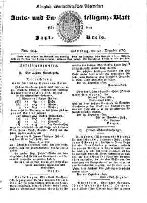 Allgemeines Amts- und Intelligenz-Blatt für den Jaxt-Kreis Samstag 26. Dezember 1840