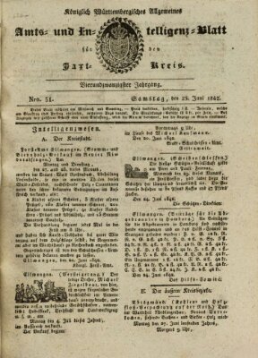 Allgemeines Amts- und Intelligenz-Blatt für den Jaxt-Kreis Samstag 25. Juni 1842