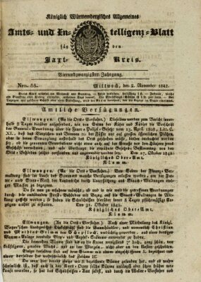 Allgemeines Amts- und Intelligenz-Blatt für den Jaxt-Kreis Mittwoch 2. November 1842