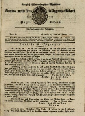 Allgemeines Amts- und Intelligenz-Blatt für den Jaxt-Kreis Samstag 14. Januar 1843
