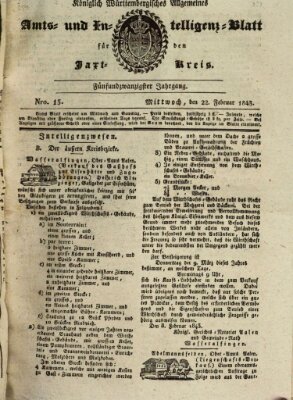 Allgemeines Amts- und Intelligenz-Blatt für den Jaxt-Kreis Mittwoch 22. Februar 1843