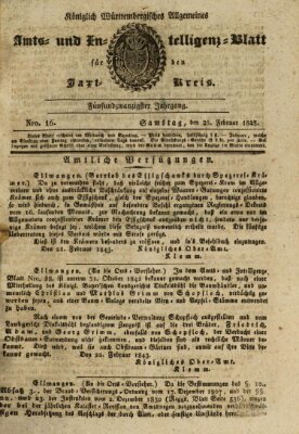 Allgemeines Amts- und Intelligenz-Blatt für den Jaxt-Kreis Samstag 25. Februar 1843