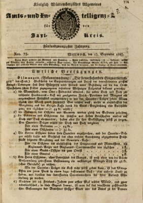 Allgemeines Amts- und Intelligenz-Blatt für den Jaxt-Kreis Mittwoch 13. September 1843