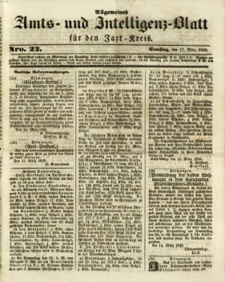 Allgemeines Amts- und Intelligenz-Blatt für den Jaxt-Kreis Samstag 17. März 1849
