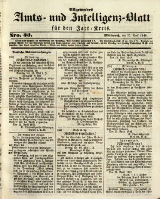 Allgemeines Amts- und Intelligenz-Blatt für den Jaxt-Kreis Mittwoch 25. April 1849