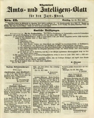 Allgemeines Amts- und Intelligenz-Blatt für den Jaxt-Kreis Samstag 26. Mai 1849