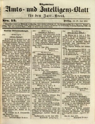 Allgemeines Amts- und Intelligenz-Blatt für den Jaxt-Kreis Freitag 28. Juni 1850