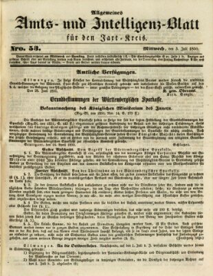 Allgemeines Amts- und Intelligenz-Blatt für den Jaxt-Kreis Mittwoch 3. Juli 1850